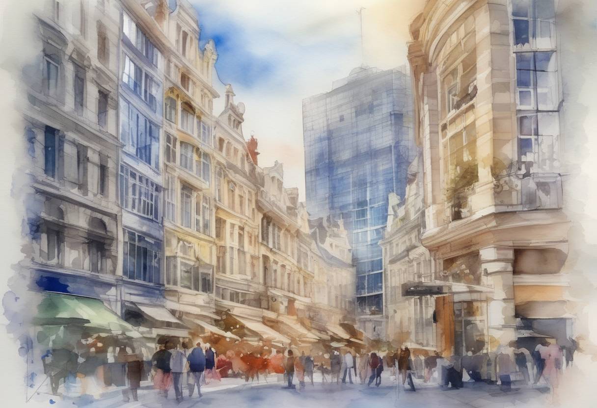 Watercolor painting based depiction of The European Union unveiled new proposals to tax digital companies, targeting tech giants like Google and Facebook. (2018)