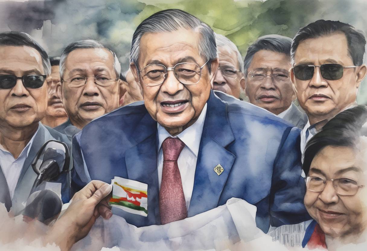 Watercolor painting based depiction of Malaysia's opposition coalition, led by Mahathir Mohamad, won the general election, ending the ruling Barisan Nasional coalition's 60-year hold on power. (2018)