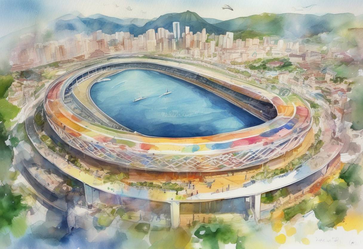 Watercolor painting based depiction of The 2016 Summer Olympics were held in Rio de Janeiro, Brazil, marking the first time the Games were hosted in South America. (2016)