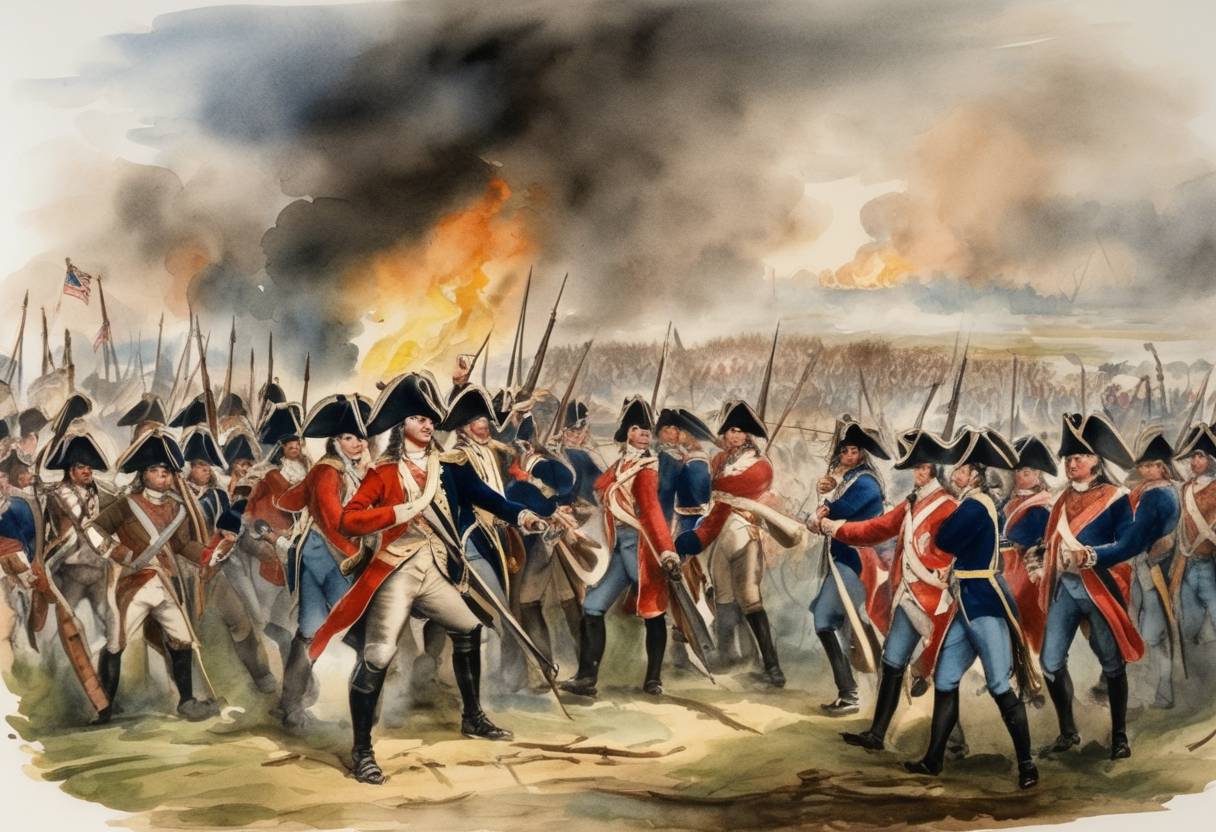 Watercolor painting based depiction of Virginia and North Carolina patriots begin the Siege of Norfolk against British forces. (1775)