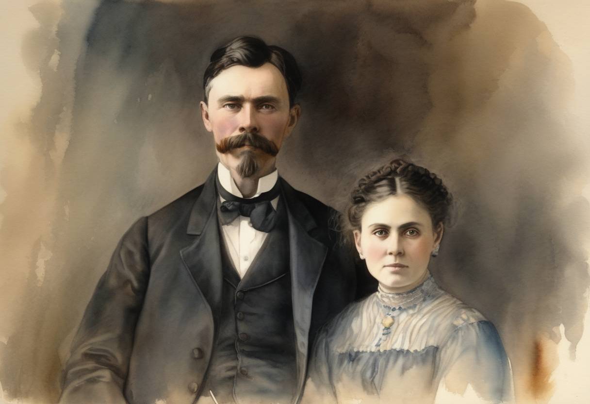 Watercolor painting based depiction of The father and stepmother of Lizzie Borden were found murdered in their Fall River, Massachusetts home. (1892)