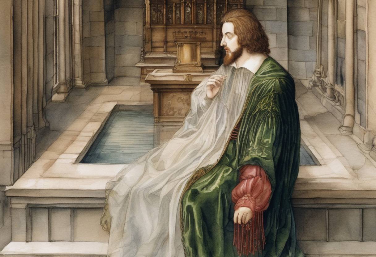 Watercolor painting based depiction of Christopher Marlowe, an English playwright and poet of the Elizabethan era, is baptized. (1564)