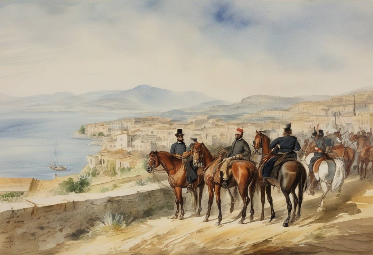Watercolor painting based depiction of Giuseppe Garibaldi began his successful invasion of Sicily as part of the Expedition of the Thousand, in support of the unification of Italy. (1860)