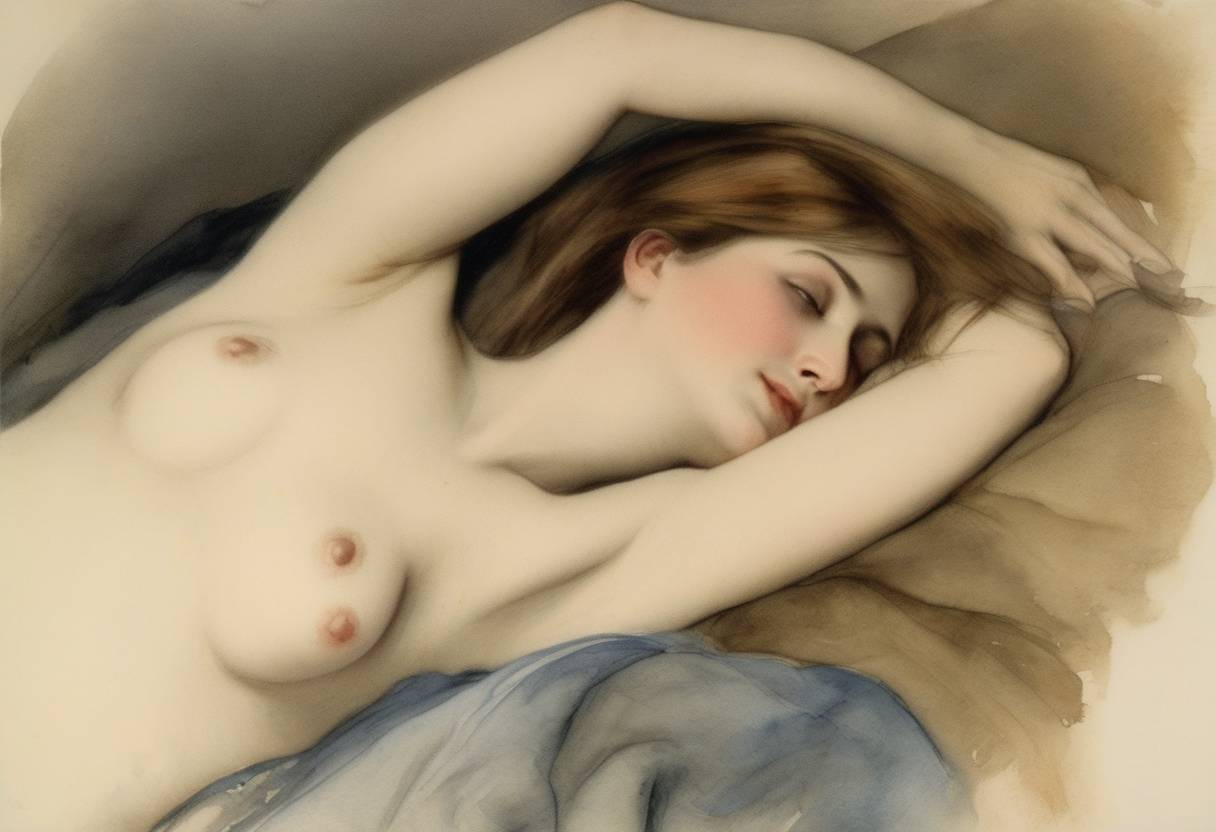 Watercolor painting based depiction of A picture showing the bare breasts of a woman appears in National Geographic magazine for the first time. (1896)