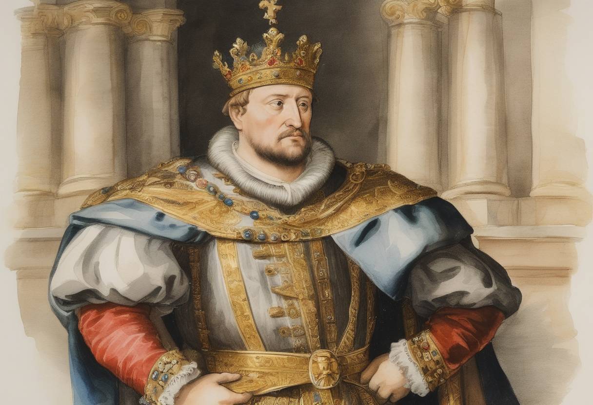Watercolor painting based depiction of Ferdinand I is elected King of the Romans, which is a key step toward him becoming Holy Roman Emperor. (1538)