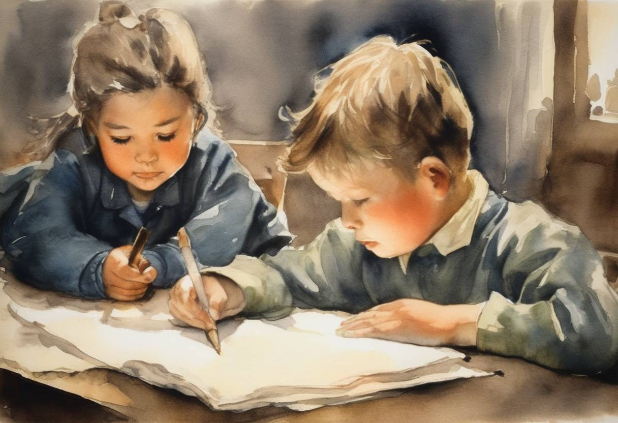 Watercolor painting based depiction of The United Nations adopted the Declaration of the Rights of the Child. (1959)