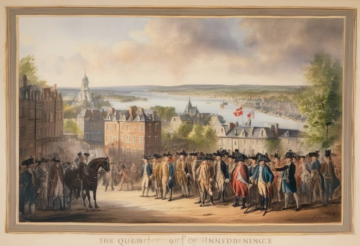 Watercolor painting based depiction of The Declaration of Independence was publicly read for the first time in Quebec City, Canada. (1776)