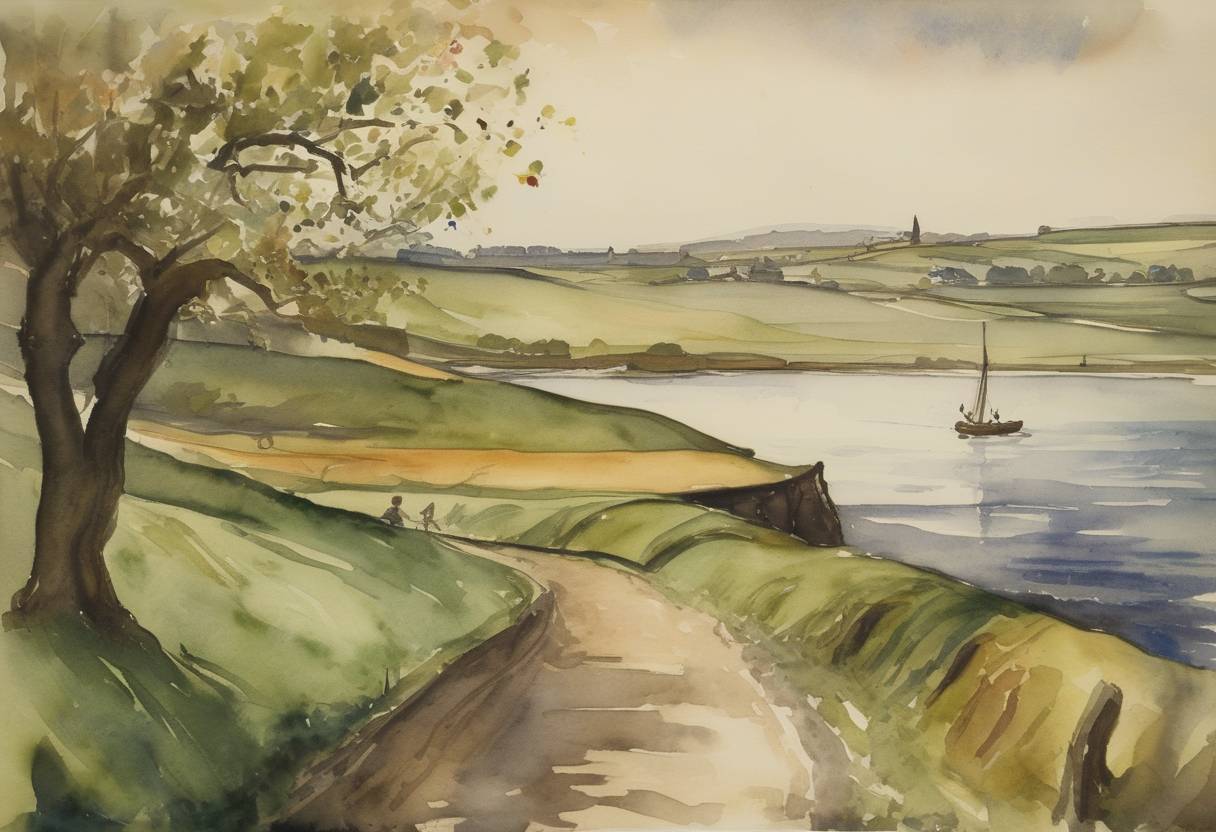 Watercolor painting based depiction of Leopold Bloom's fictional journey in James Joyce's unpublished draft of 'Ulysses' was set on April 28 in this early version of the text. (1914)