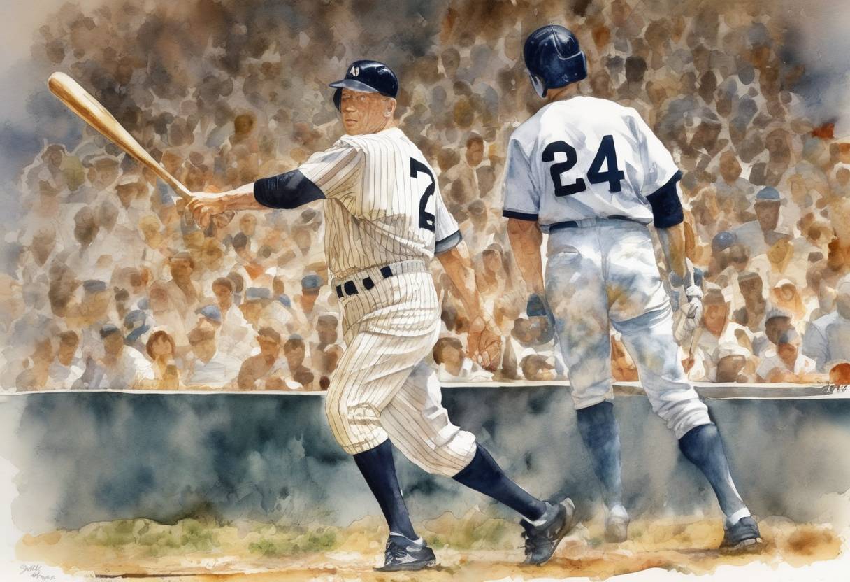 Watercolor painting based depiction of Baseball player Mickey Mantle, a legendary figure in Major League Baseball, passed away. (1995)
