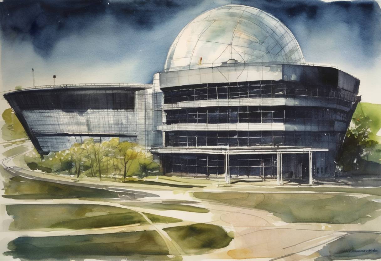 Watercolor painting based depiction of The first commercial satellite, Intelsat I, also known as Early Bird, completed its first live television broadcast, transmitting across the Atlantic Ocean. (1965)