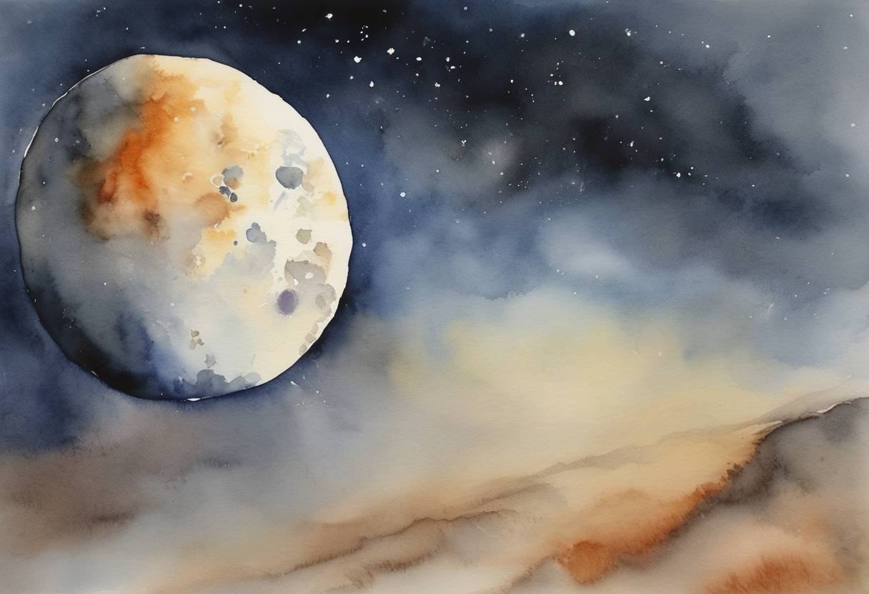 Watercolor painting based depiction of An asteroid, designated 2002 MN, missed Earth by 121,000 km. (2002)