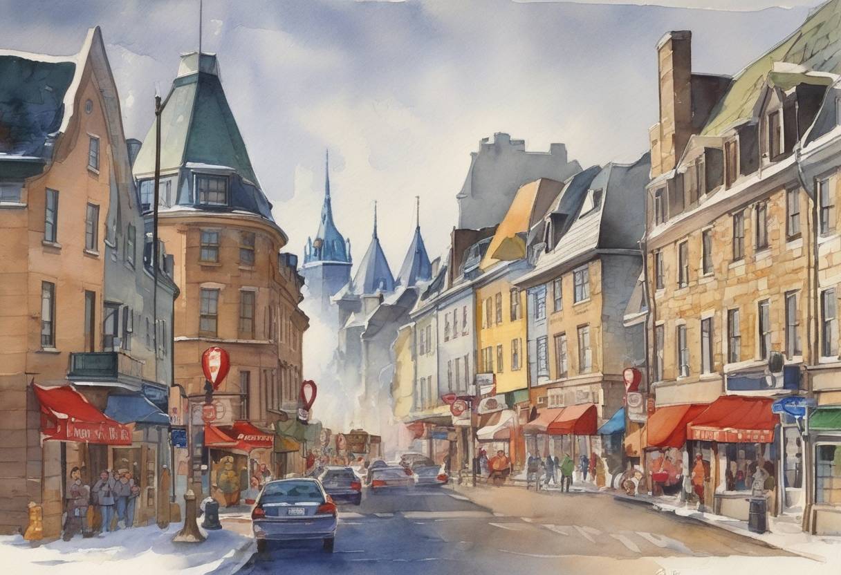 Watercolor painting based depiction of Quebec held a referendum on independence from Canada, which resulted in a narrow victory for the 'No' side, keeping Quebec within Canada. (1995)