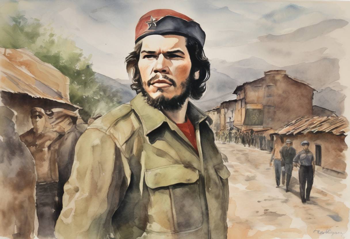 Watercolor painting based depiction of Che Guevara, the Argentine Marxist revolutionary, was executed in Bolivia after being captured by the Bolivian army. (1967)