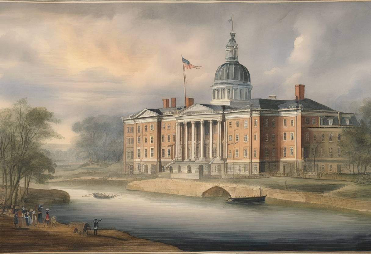 Watercolor painting based depiction of New Jersey becomes the third state to ratify the United States Constitution. (1787)