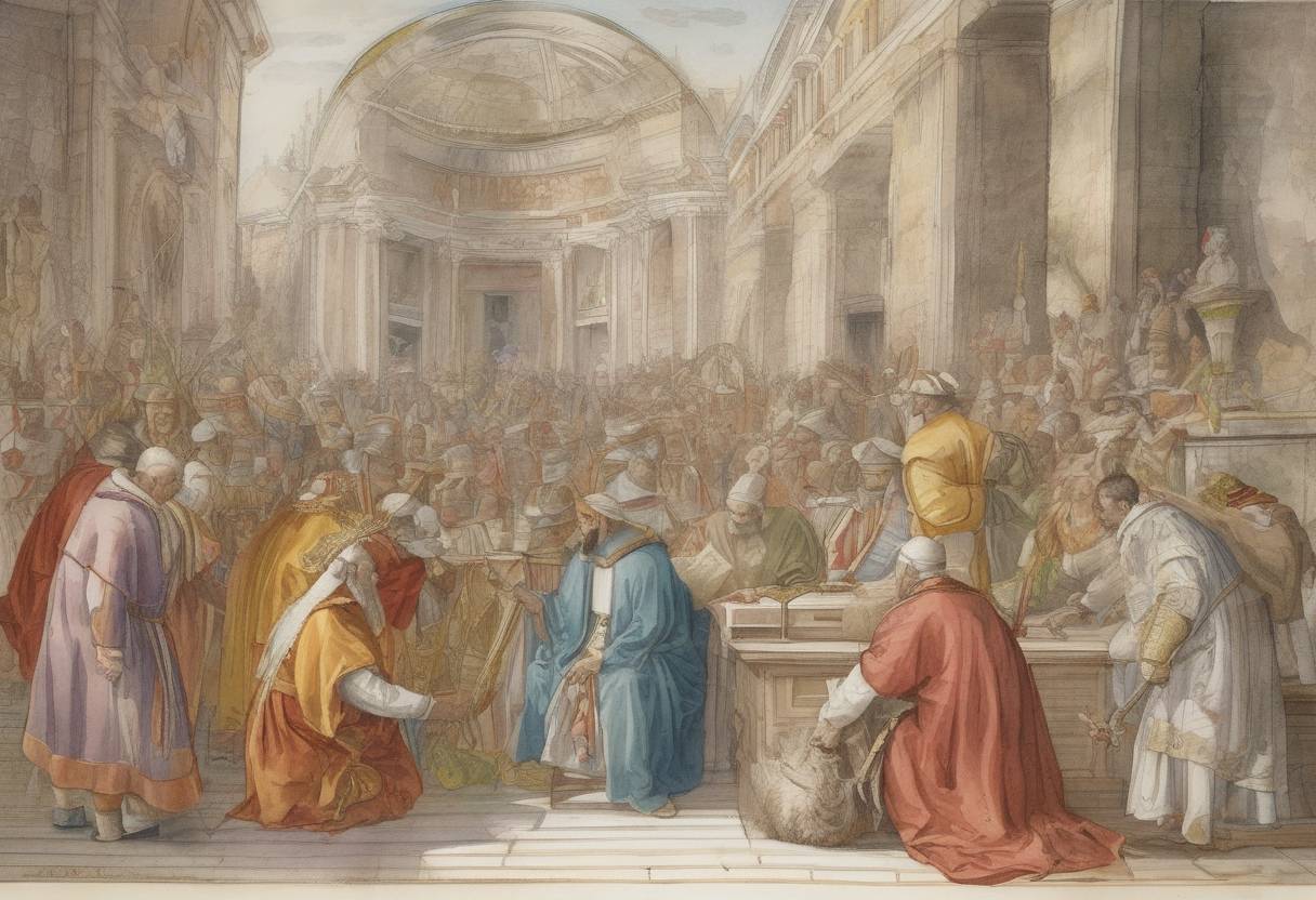 Watercolor painting based depiction of Pope Paul III issued the papal bull 'Sublimis Deus,' which declared that Indigenous peoples of the Americas were rational beings with souls and should not be enslaved. (1537)