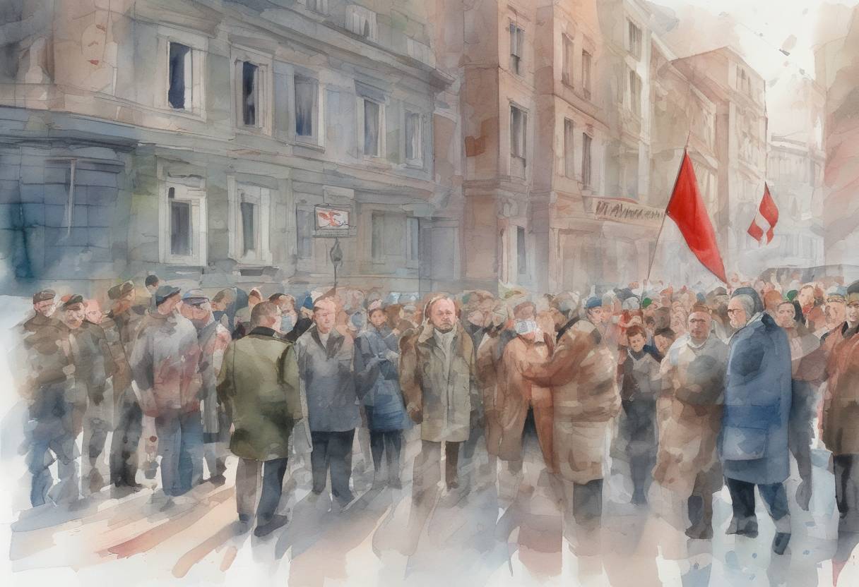 Watercolor painting based depiction of The presidential election in Belarus took place, leading to widespread protests against the alleged electoral fraud by President Alexander Lukashenko. (2020)