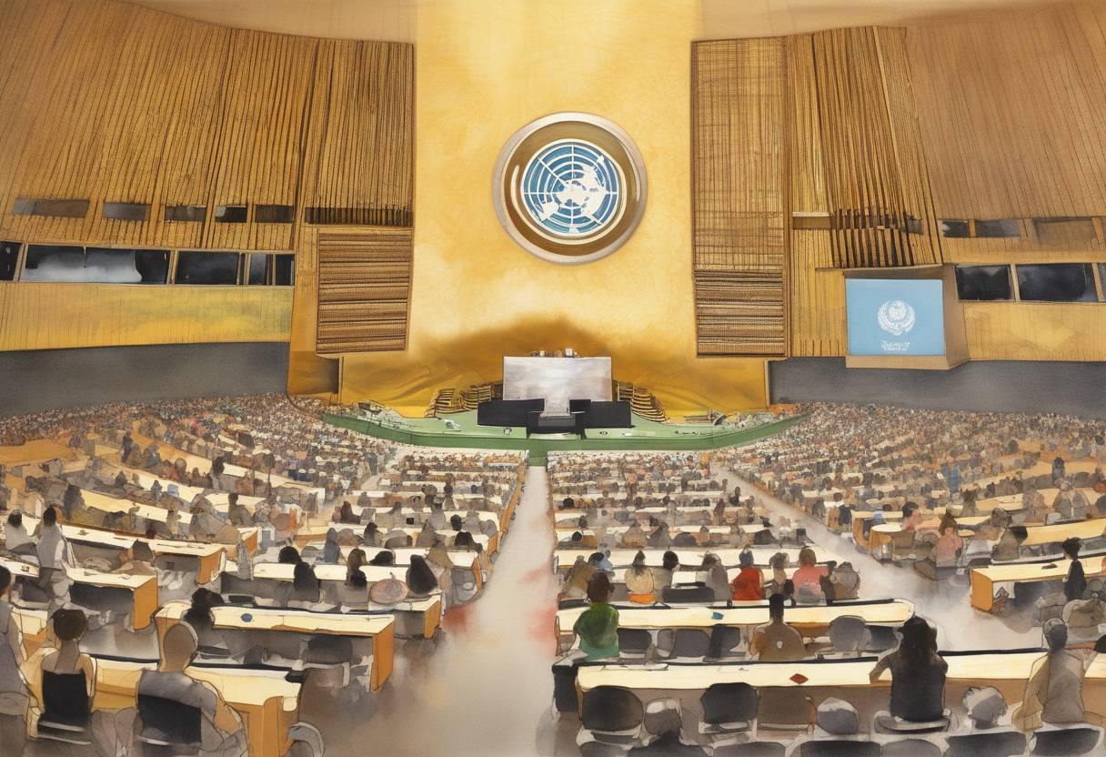 Watercolor painting based depiction of The United Nations General Assembly declares June 21 as the International Day of Yoga, recognizing its universal appeal and benefits. (2011)