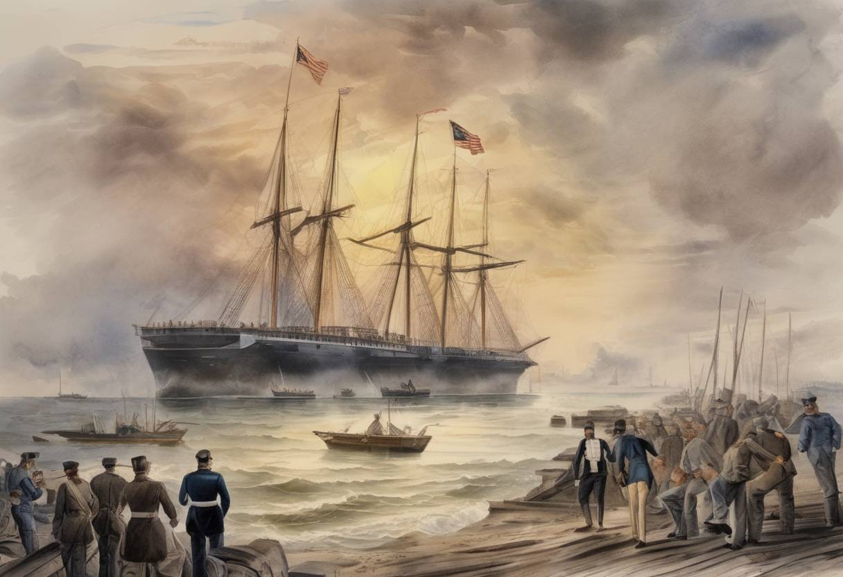 Watercolor painting based depiction of Fort Sumter surrenders to Confederate forces, marking the beginning of the American Civil War. (1861)