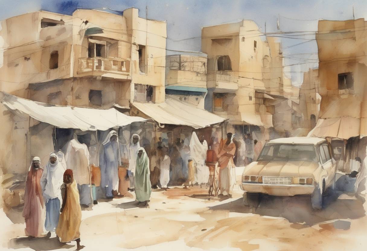 Watercolor painting based depiction of Mauritania becomes independent from France. (1960)
