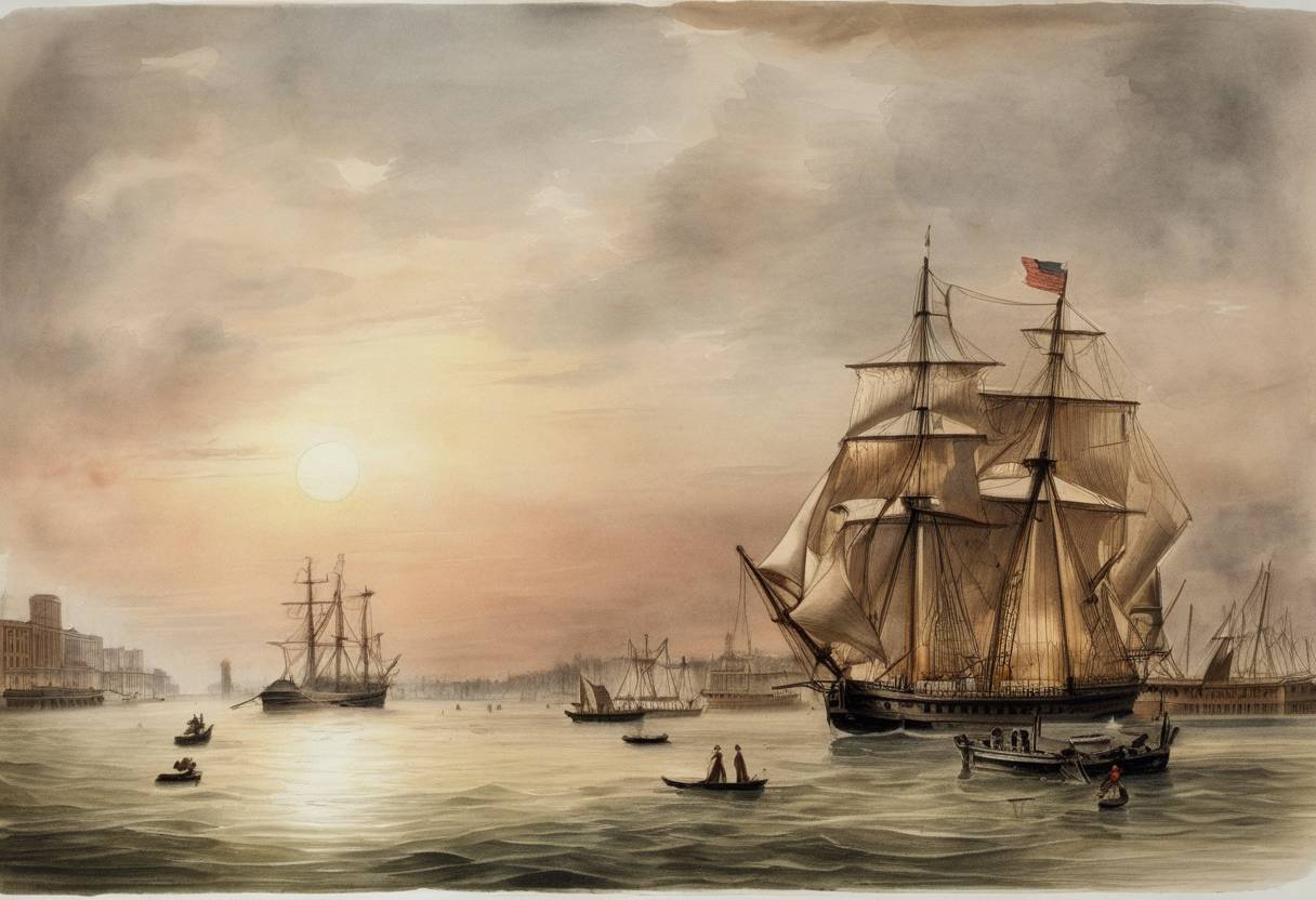 Watercolor painting based depiction of The New York Sun, America's first penny newspaper, was published for the first time. (1833)