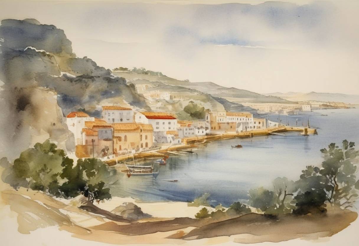 Watercolor painting based depiction of The Spanish captured Minorca from the British during the American Revolutionary War. (1782)