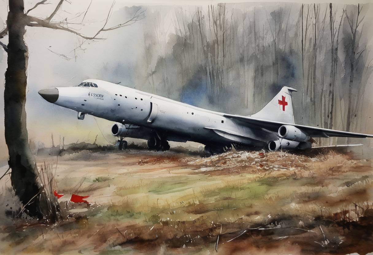 Watercolor painting based depiction of The crash of a Polish Air Force Tu-154 aircraft near Smolensk, Russia, kills 96 people, including Polish President Lech Kaczyński and many high-ranking Polish officials. The tragedy significantly impacts Polish politics and international relations. (2010)