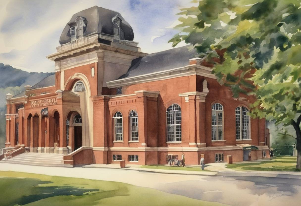 Watercolor painting based depiction of The National Baseball Hall of Fame and Museum was officially dedicated in Cooperstown, New York. (1939)
