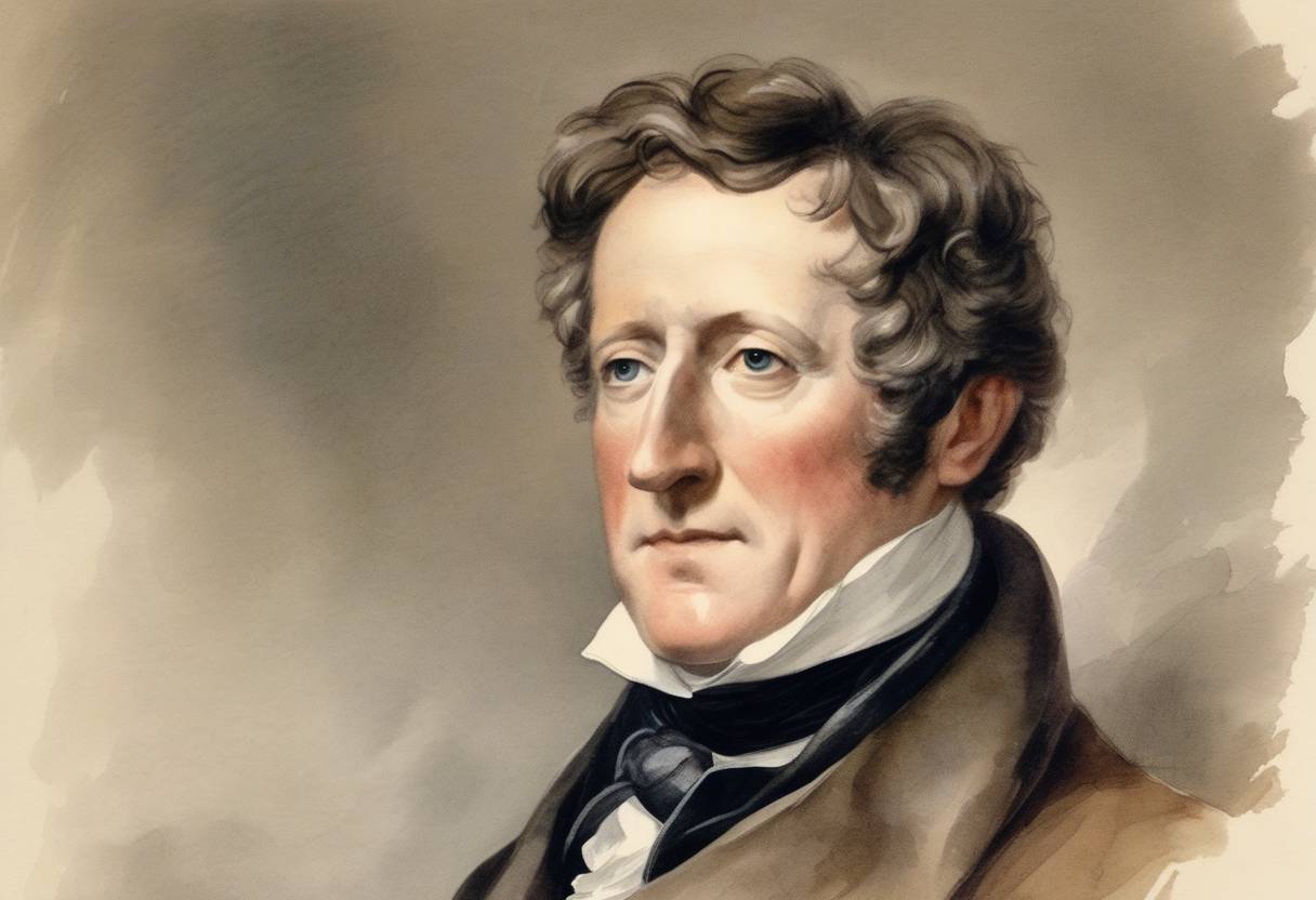 Watercolor painting based depiction of Robert Peel, the British statesman and Prime Minister, passed away after a riding accident. (1850)
