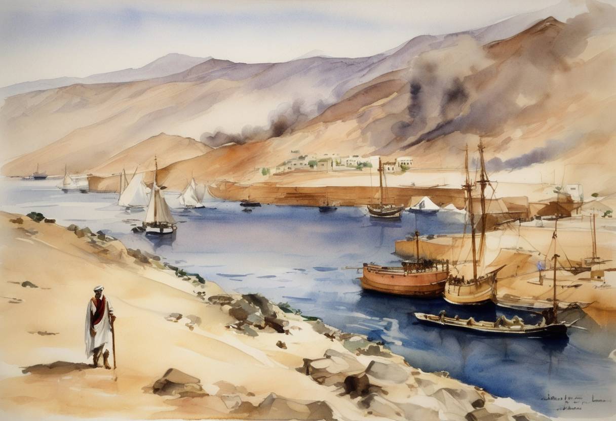 Watercolor painting based depiction of T. E. Lawrence, also known as Lawrence of Arabia, coordinates the attack and capture of the Red Sea port of Aqaba during the Arab Revolt. (1917)