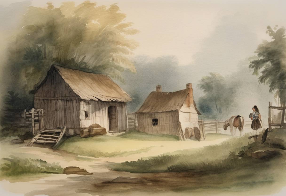 Watercolor painting based depiction of Mary Campbell, a young colonist, was taken captive by Lenape Native Americans, beginning her five-year captivity. (1758)