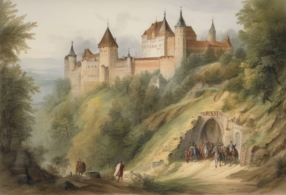 Watercolor painting based depiction of Henry Raspe, anti-king of Germany, and Landgrave of Thuringia dies. He was elected as the anti-king of Germany during the conflict with Emperor Frederick II. (1246)