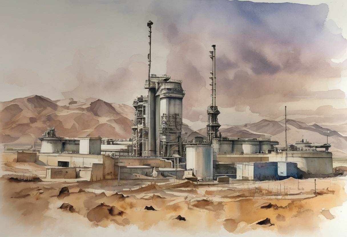 Watercolor painting based depiction of Iran announced it had successfully enriched uranium for the first time, a significant step in its nuclear program, which raised international concerns about potential nuclear weapons development. (2006)