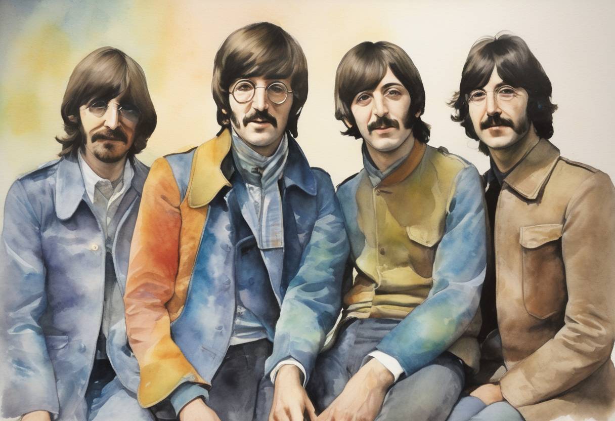 Watercolor painting based depiction of The Beatles release their final studio album, 'Let It Be.' (1970)