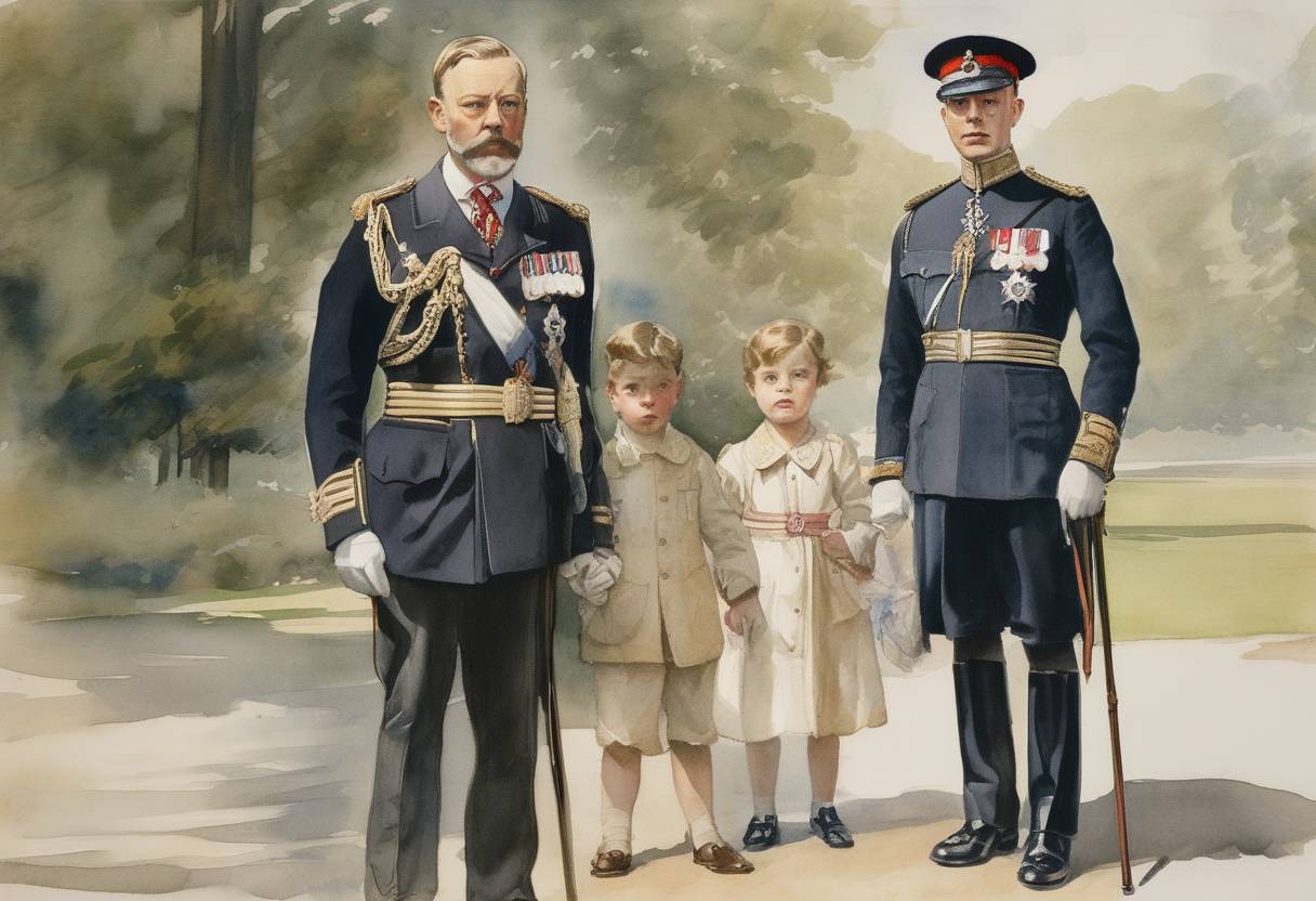Watercolor painting based depiction of King George V of the United Kingdom died, and his son, Edward VIII, ascended to the throne, leading to a significant constitutional crisis later that year. (1936)