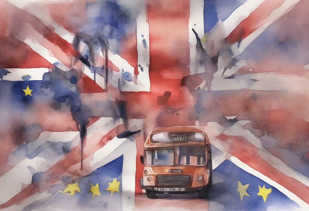 Watercolor painting based depiction of The United Kingdom's original Brexit deadline passed without the country leaving the European Union, leading to further political negotiations and extensions. (2019)