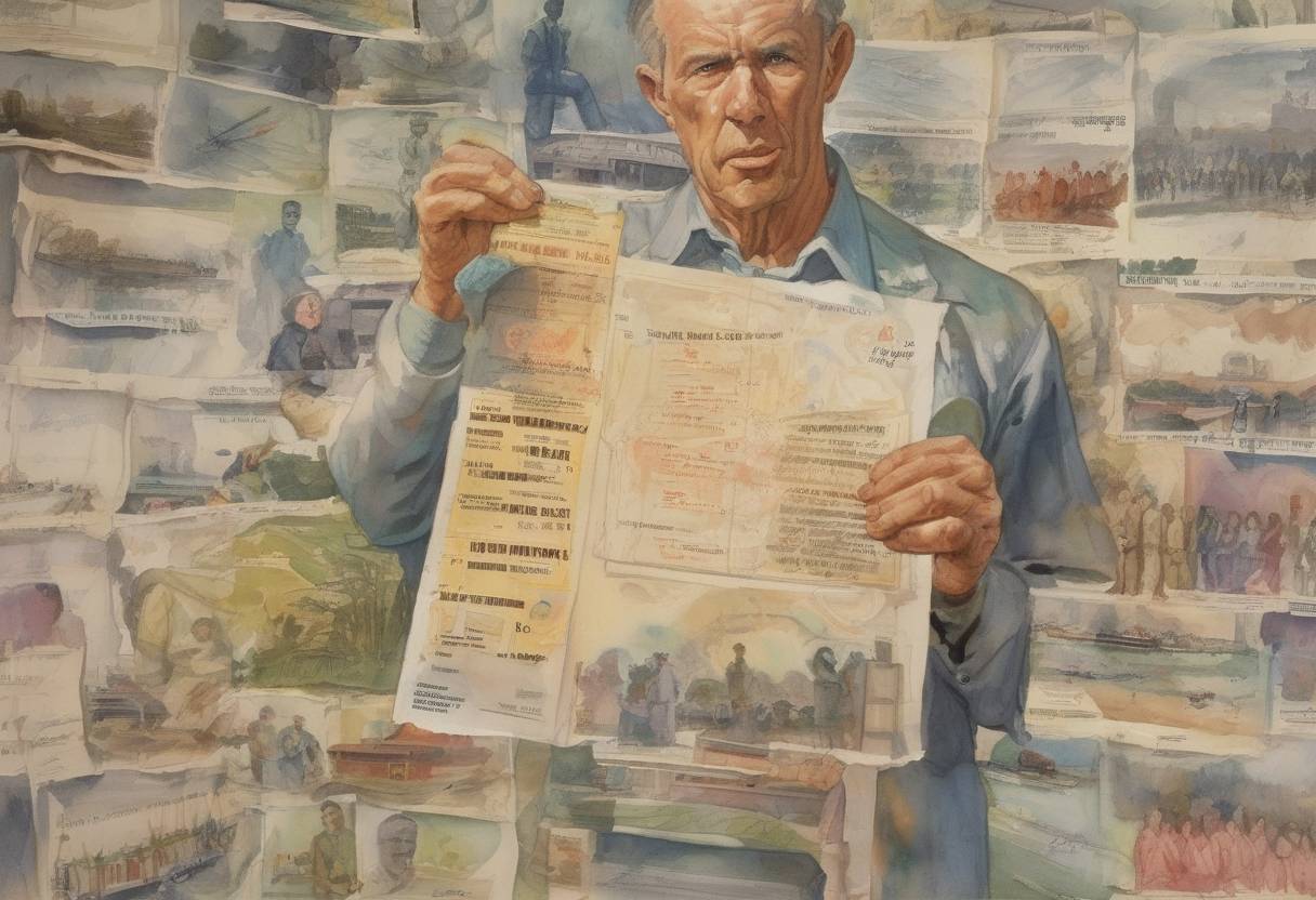 Watercolor painting based depiction of The first draft lottery in the United States since World War II was held, as part of the conscription process for the Vietnam War. (1969)