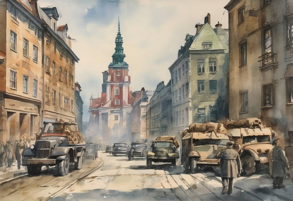 Watercolor painting based depiction of Germany annexes Western Poland, incorporating it into the Third Reich following the invasion of Poland at the start of World War II. (1939)