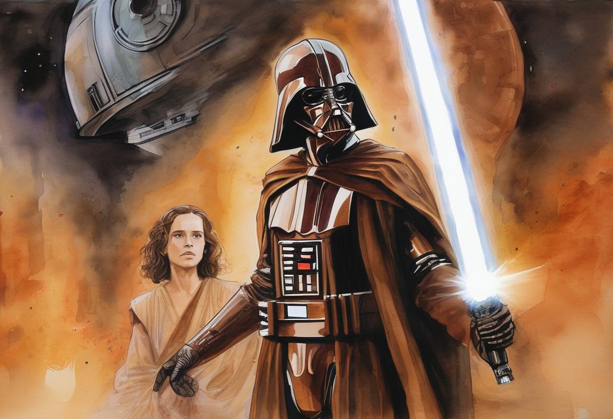 Watercolor painting based depiction of Star Wars: Episode III – Revenge of the Sith was released in theaters worldwide, concluding the prequel trilogy of the Star Wars saga. (2005)