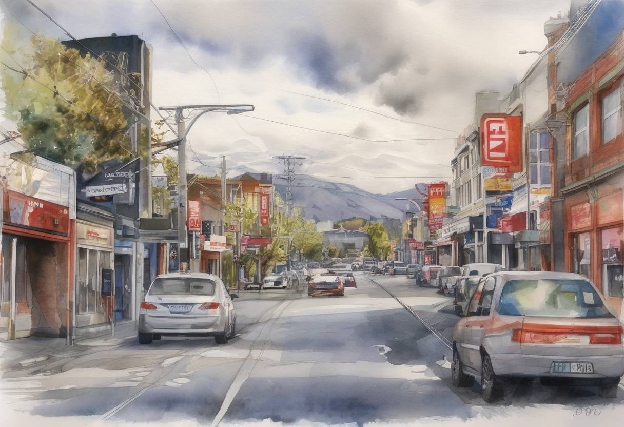 Watercolor painting based depiction of A magnitude 7.1 earthquake struck the South Island of New Zealand, causing widespread damage in the city of Christchurch but resulting in no direct fatalities. (2010)