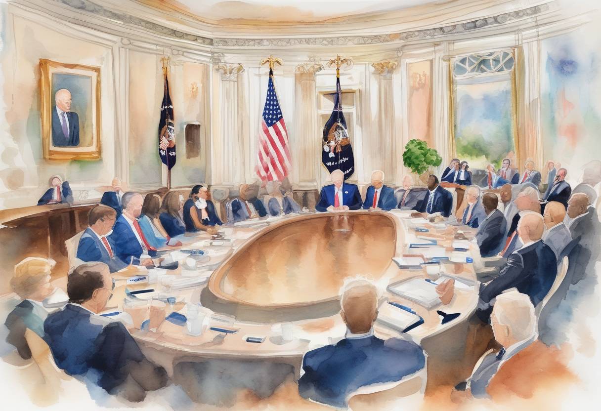 Watercolor painting based depiction of U.S. President Joe Biden hosted a virtual Leaders Summit on Climate, bringing together 40 world leaders to discuss efforts to tackle climate change. (2021)