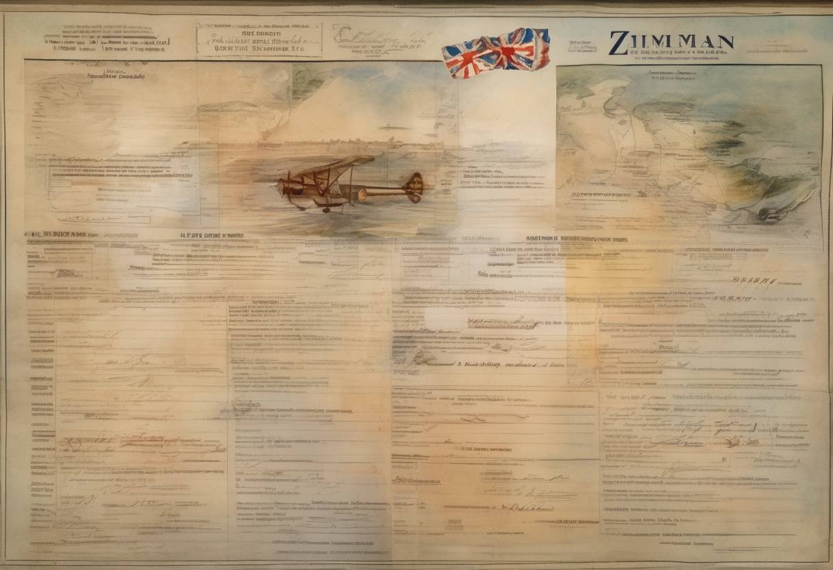 Watercolor painting based depiction of The British government presented the Zimmermann Telegram to the United States, a secret communication from Germany proposing a military alliance with Mexico. (1917)