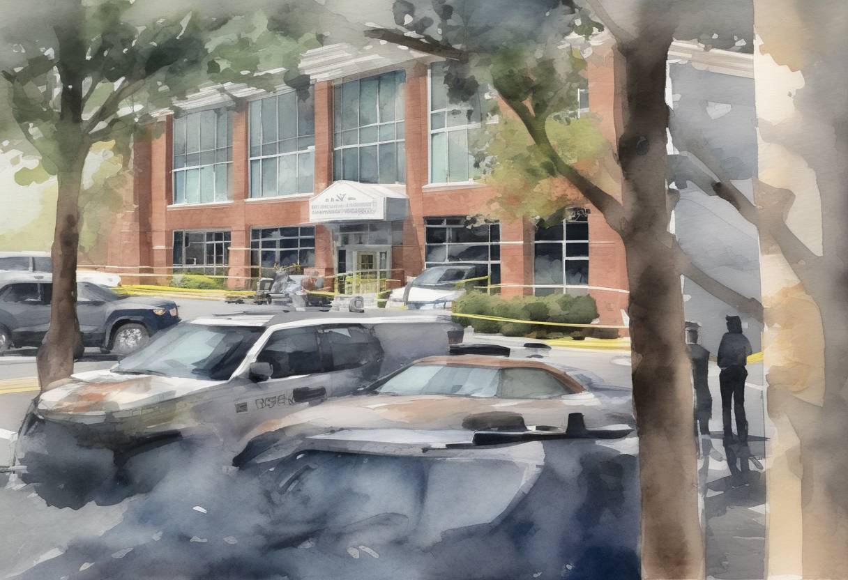 Watercolor painting based depiction of A gunman opened fire at the Capital Gazette newsroom in Annapolis, Maryland, killing five people and injuring two others, in one of the deadliest attacks on journalists in U.S. history. (2018)