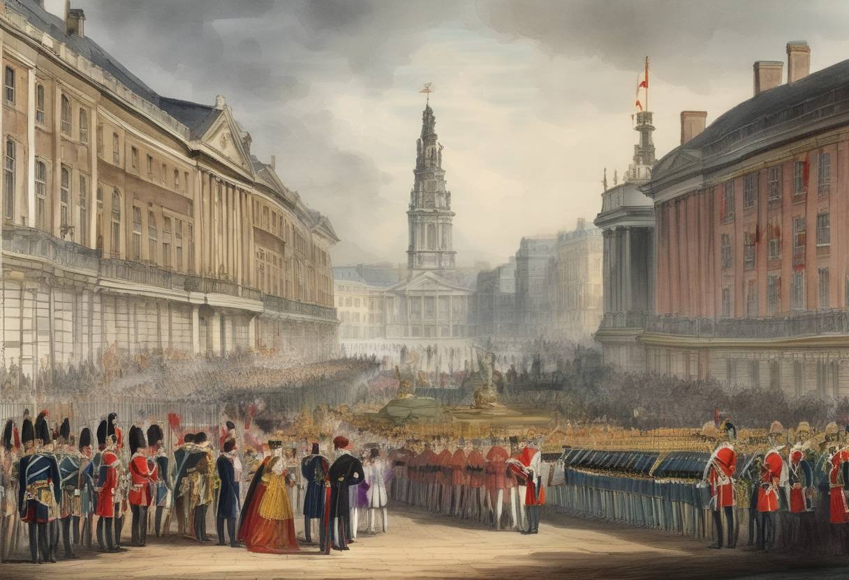 Watercolor painting based depiction of Leopold I was inaugurated as the first King of the Belgians, marking the beginning of the Kingdom of Belgium. (1831)