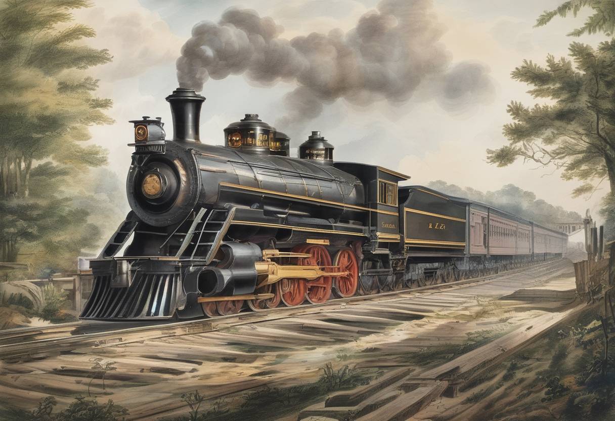 Watercolor painting based depiction of The Baltimore and Ohio Railroad is incorporated, becoming the first U.S. company to be granted a charter for the transportation of passengers and freight. (1827)