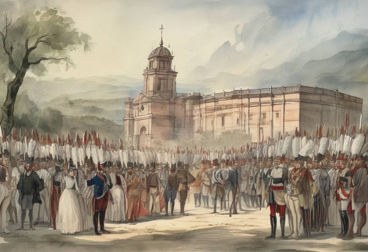 Watercolor painting based depiction of Argentina declares independence from Spain. (1816)