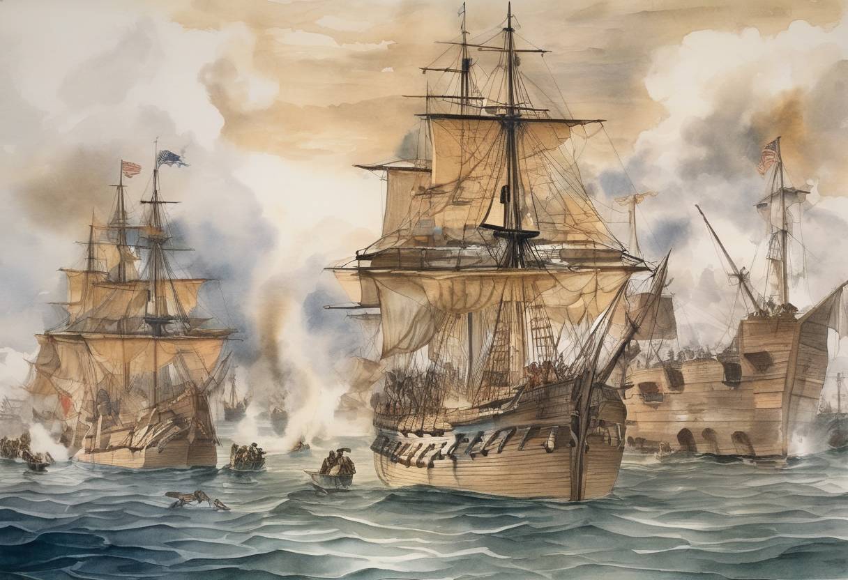 Watercolor painting based depiction of Pontiac's War: A coordinated attack on British forts in the Great Lakes region begins, led by Pontiac, an Ottawa leader. (1763)