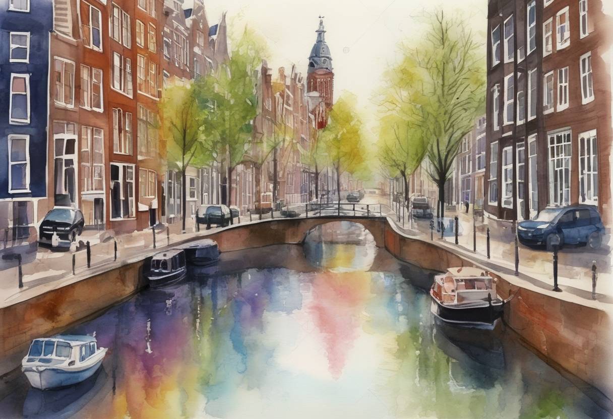 Watercolor painting based depiction of The Netherlands became the first country in the world to legalize same-sex marriage. (2001)