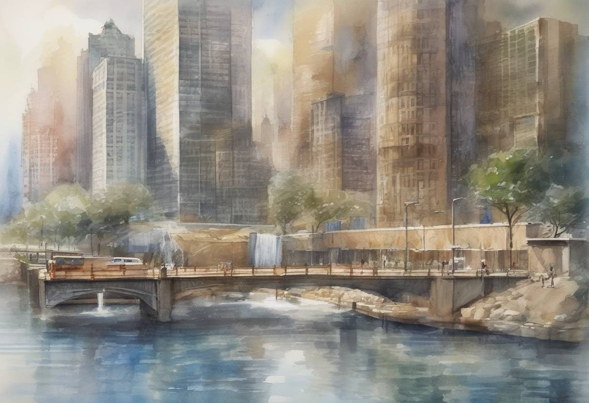 Watercolor painting based depiction of The United Nations General Assembly declared access to clean water and sanitation a human right, recognizing the essential role of water in sustaining life and health. (2010)