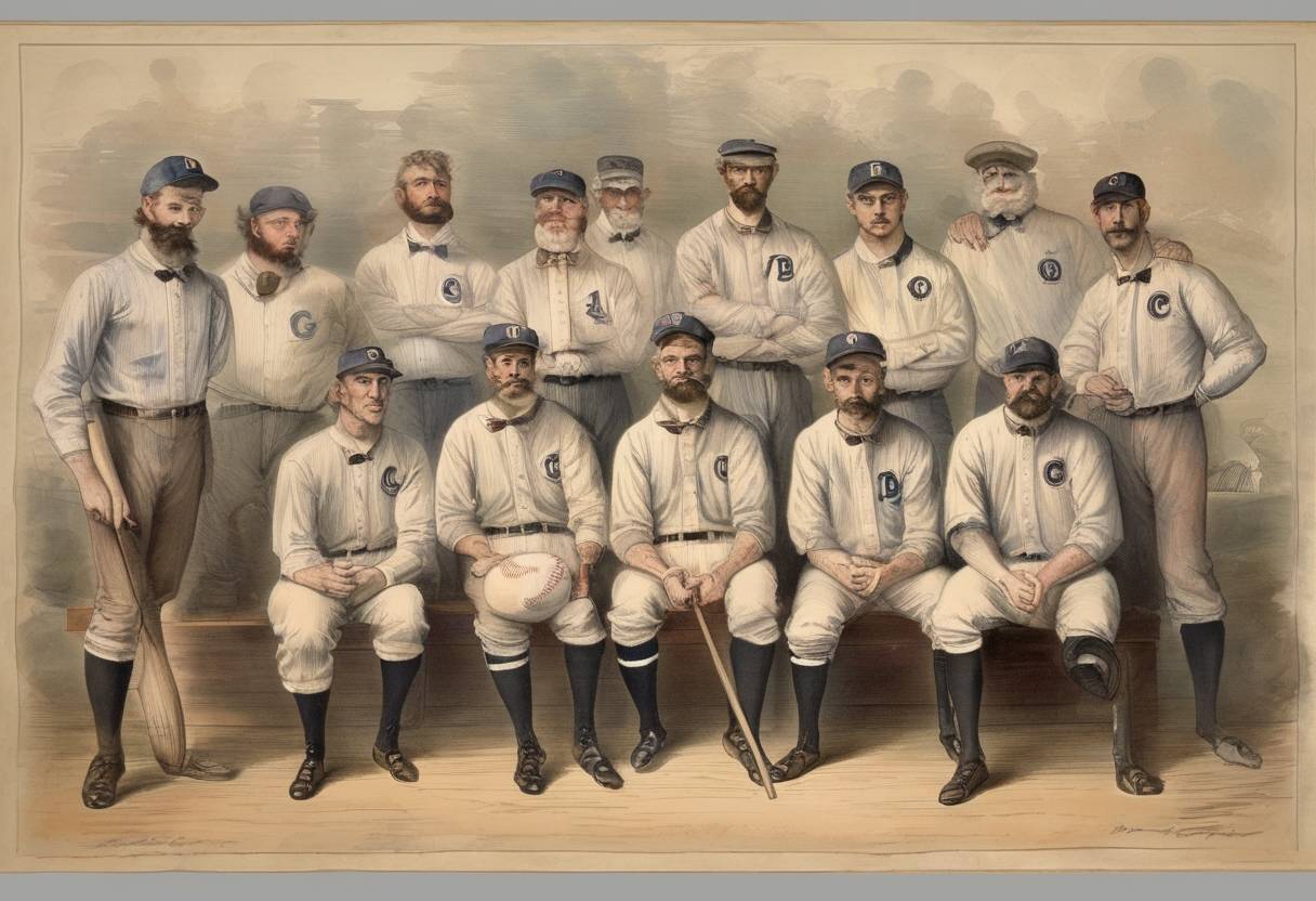 Watercolor painting based depiction of The National League of Professional Baseball Clubs was formed in the United States, establishing the first major league in baseball. (1876)
