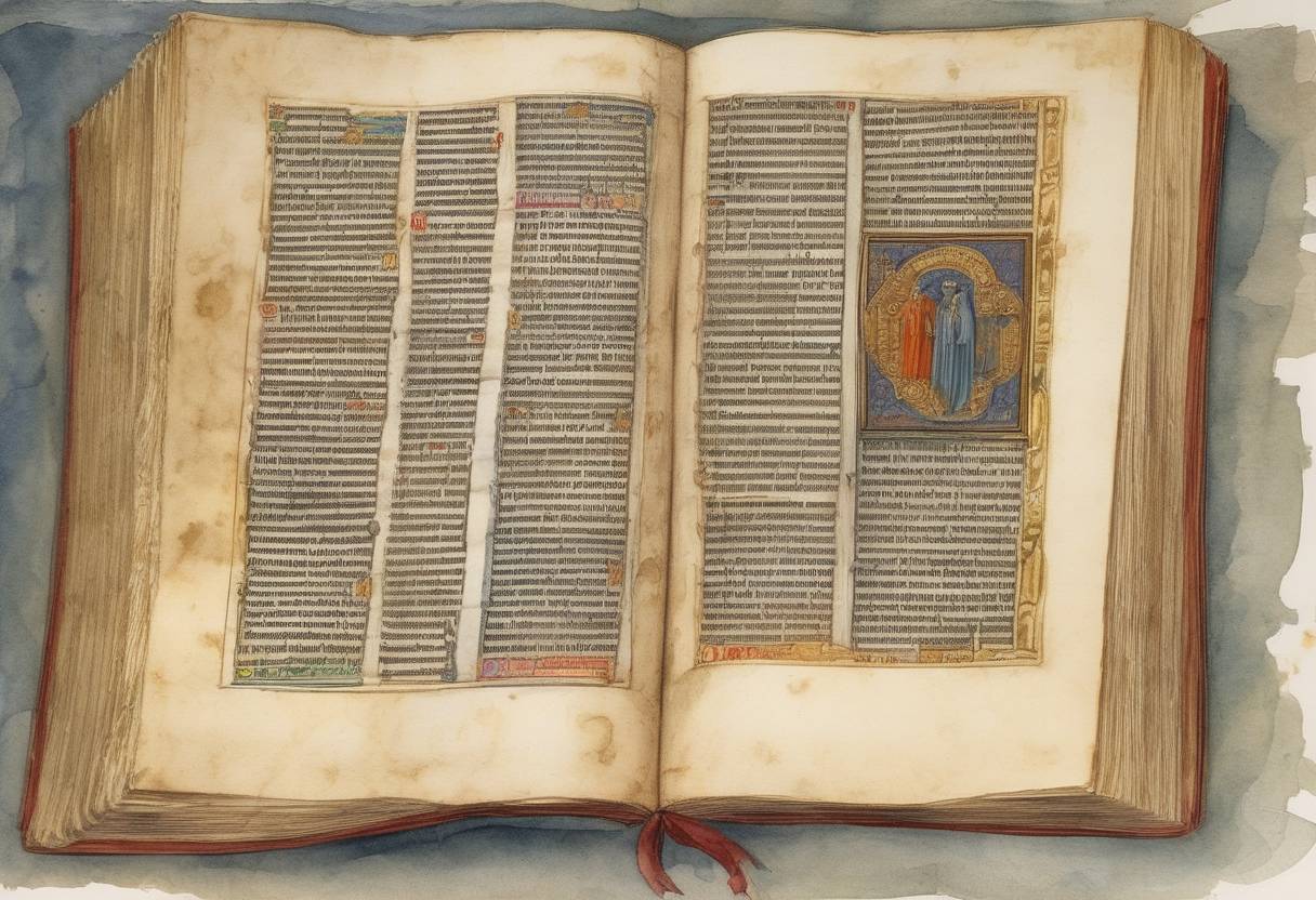 Watercolor painting based depiction of The traditional date for the publication of the Gutenberg Bible, the first Western book printed with movable type. (1455)